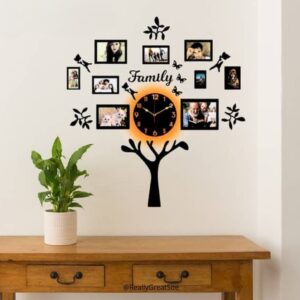 Family Tree Wall Clock with Photo Frames – Modern DIY Wall Décor for Living Room & Bedroom