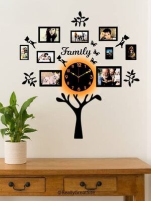 Family Tree Wall Clock with Photo Frames – Modern DIY Wall Décor for Living Room & Bedroom