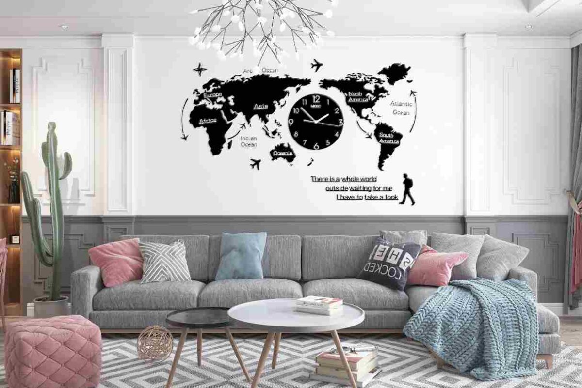 "World Map Wall Decor Clock – Stylish Global Timepiece for Home & Office"